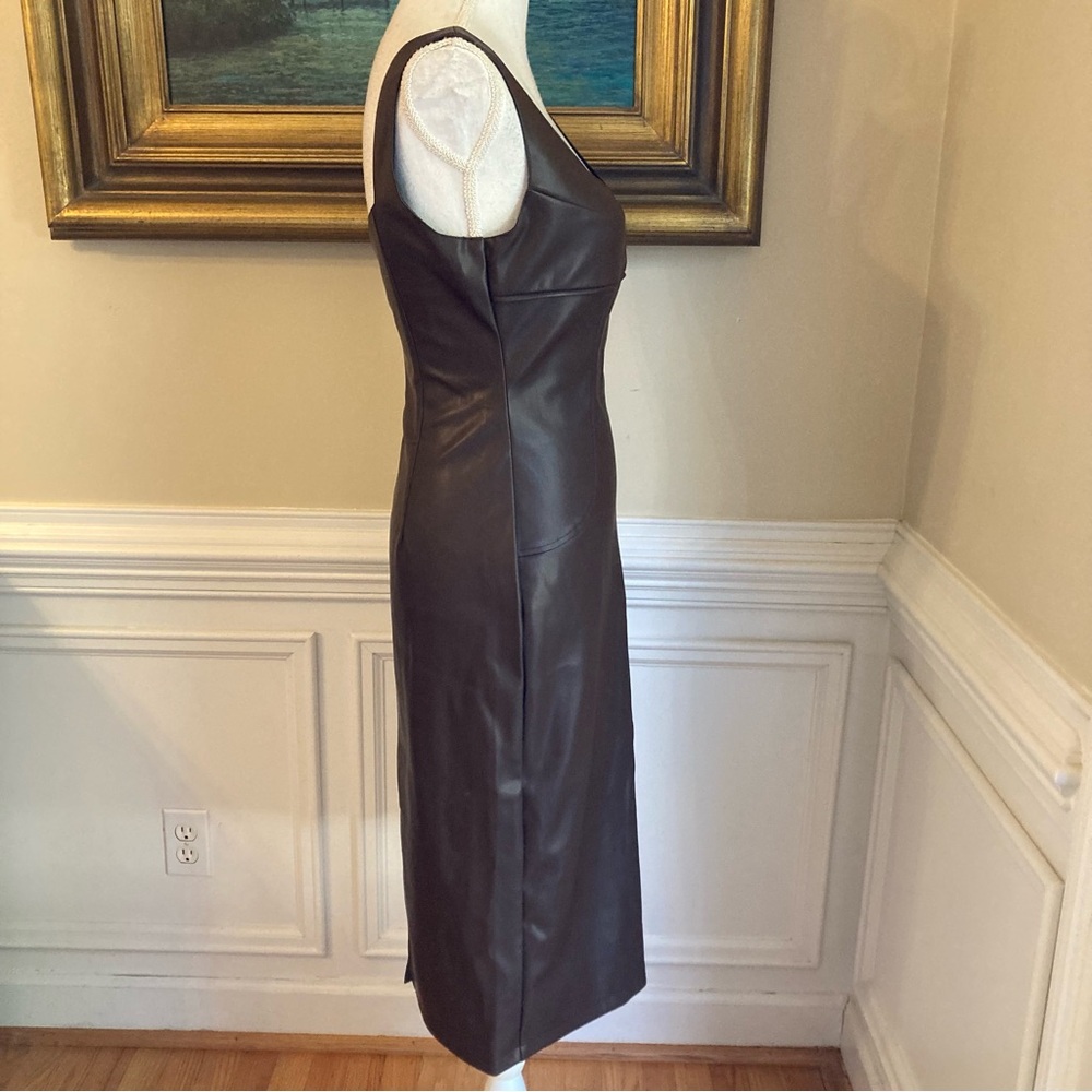 COMMENSE Brown Faux Leather Midi Dress NWT - Picture 4 of 10